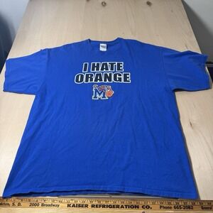 Vintage‎ Memphis Tigers Basketball "I Hate Orange"Shirt Mens 2XL Blue  Y2K